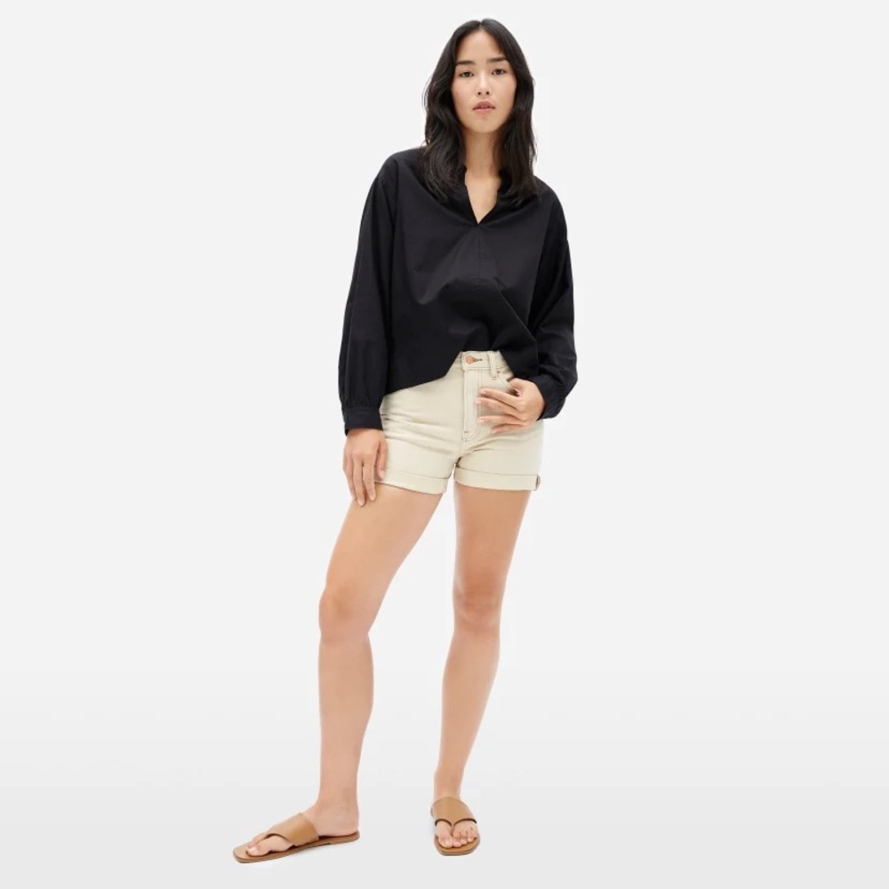 everlane silky cotton split-neck blouse